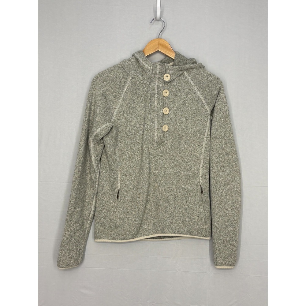 North Face Crescent Sunshine Pullover Hood Long Sleeve Womens Gray Medium Button